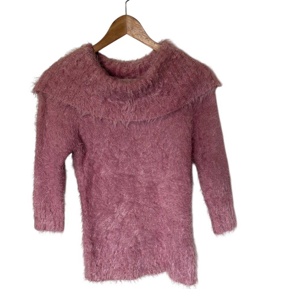 Metaphor‎ Pink Fuzzy Cowl Neck 3/4 Sleeve Sweater Top Women S/C